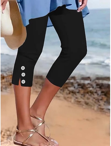  Dames Slank Chinese Cropped Casual Panty Kuitlengte Natuurlijk Effen Splitsen Sneldrogend Zacht Comfortabel Vakantie Casual / Dagelijks Zwart Wit Zomer Mager