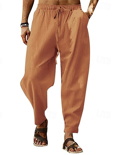  Bărbați Pantaloni de in Pantaloni Pantaloni de vară Pantaloni harem Buzunar Cordon Talie elastică Simplu Confort Respirabil Lungime totală În aer liber Casual Zilnic Modă Stil Clasic Alb Galben