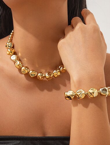 Conjunto de Jóias 2 Banhado a prata 1 Colar Braceletes Mulheres Punk Vintage à moda Fofo Contas Abençoado Irregular Conjunto de jóias Para Festa Rua Feriado