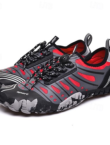  Herr Sneakers Barfota skor Flodsko Canyoning PU Läder Nät Bekväm Halksäker Andningsfunktion Snörning Röd + Grå Blå Grå Sommar Vår