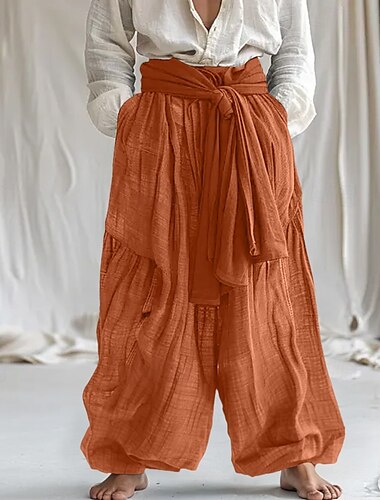  Herren Leinenhosen Hose Sommerhose Baggy-Hosen Kordelzug Elastischer Bund Weites Bein Einfach Komfort Atmungsaktiv Volle Länge Heim Yoga Ferien Mode Klassicher Stil Weiß Marineblau Mikroelastisch