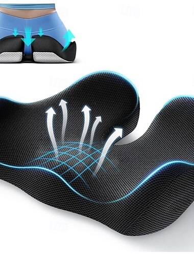  Cojín ergonómico de espuma viscoelástica para asiento, cojín extragrande para silla de oficina, almohadilla de almohada para aliviar la presión para ciática y coxis. &Dolor de espalda, apoyo para