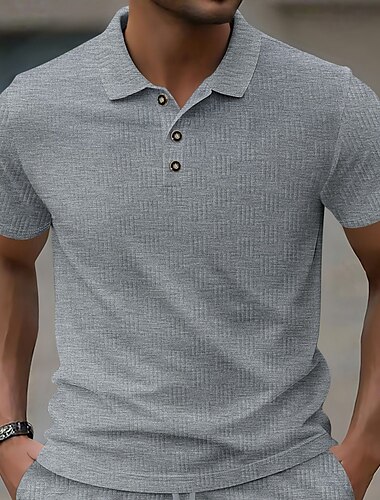  Men's Polo Golf Shirt Casual Holiday Classic Short Sleeve Fashion Modern Jacquard Buttons Summer Spring Regular Fit Black White Beige Light Blue Gray Polo