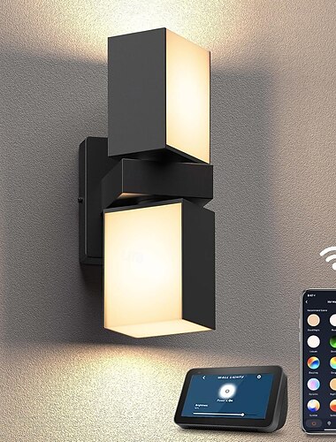  LED屋外/屋内壁掛けランプ 2ヘッド Tuya Amat アプリでビーム角調整可能 LEDポーチランプ 屋外ランプ 110-240V