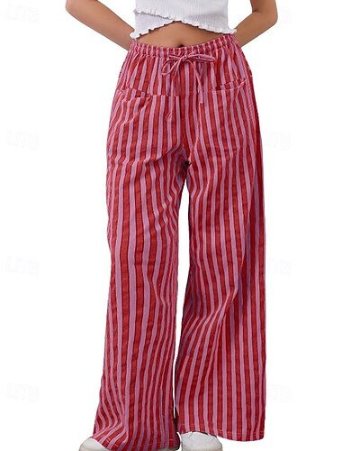  Dam Trosor Byxor Streetwear Ledigt Fullängd Naturlig Randig Ficka Elastisk dragsko-design Utomhus Bekväm Ledigt / vardag Helgen Magenta Rost Svart Gul Sommar Normal