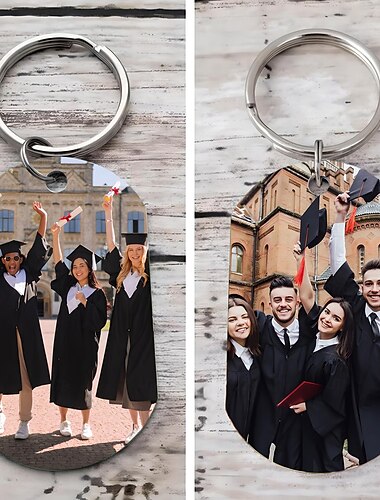  gepersonaliseerde afstudeercadeau sleutelhanger dubbelzijdige foto sleutelhanger gepersonaliseerd huwelijkscadeau voor koppel roestvrijstalen hanger ornament cadeau voor vriend vriendin huisdier
