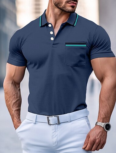  Ανδρικά Μπλουζάκια Golf Polos Πουκάμισα Pique Polo Δουλειά Επιχείρηση Ριμπ γιακά πόλο Κλασσικά Κοντομάνικο Βασικό Μοντέρνα Συμπαγές Χρώμα Τσέπη Μπροστινό κουμπί Καλοκαίρι Ανοιξη καλοκαίρι Κανονικό