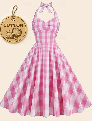  1950-tallet Retro / vintage Rockabilly Swing kjole Flare kjole Rutet / gingham Kostyme Dame Maskerade Fritid / hverdag Utdrikningslag Voksne Kjole Hjemkomstkjoler Vår sommer