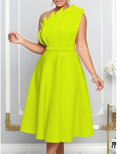  Damen Mini Kleid A-Linie Kleid Off-the-Shoulder Kleid elegant Party Cocktail Outdoor Party Hochzeitsgast reguläre Passform Grafik ärmellos Ein-Schulter Weiß Pink Rot Grün Sommer
