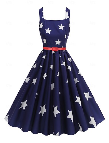  250. rocznica USA Lata 50. Retro / vintage Do kolan Sukienka Sukienka huśtawka Rozkloszowana sukienka Bez rękawów Krój A Strój na bal maskowy Damskie 4 lipca Dzień Niepodległości Dla dorosłych