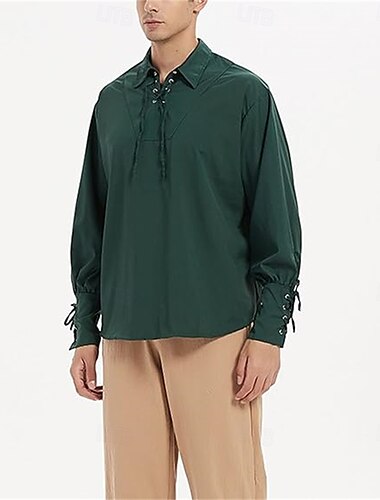  Punk & Gothic Mittelalterlich Renaissance Bluse / Hemd Cosplay Kostüm Tunika Ren Faire Krieger Ritter Wikinger Kordelzug Einfarbig Herren Keltisch Seeräuber Halloween Maskerade Leistung Bühne