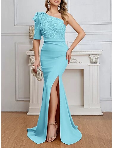  Meerjungfrau/Trompete Abendkleid hoch geschlitzt rosa Kleid formelle Hochzeit Gast bodenlang ärmellos One-Shoulder Stretch Crêpe mit Rosenblüte 2025