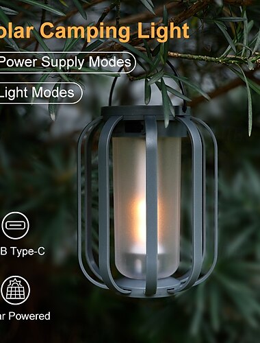  Solarlaternen Campinglicht mit Stativ, flackernde Flamme, 4 Farbverläufe, per USB wiederaufladbar, wasserdichte IPX4-Außen-Schreibtischlampe für Camping, Hof, Landschaft, Festivaldekoration, 1 Stück