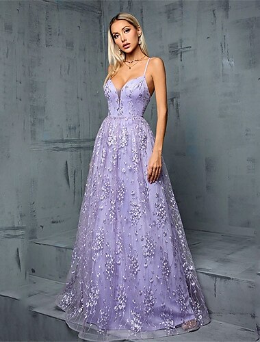  A-Linie Partykleider Elegant Kleid Hochzeit Hochzeitsgast Bodenlang Ärmellos V Ausschnitt Polyester Rückenfrei mit Stickerei 2025
