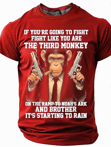  Herres kortærmet grafisk T-shirt 'Kæmp som den tredje abe på Noas ark' humoristisk livsstil