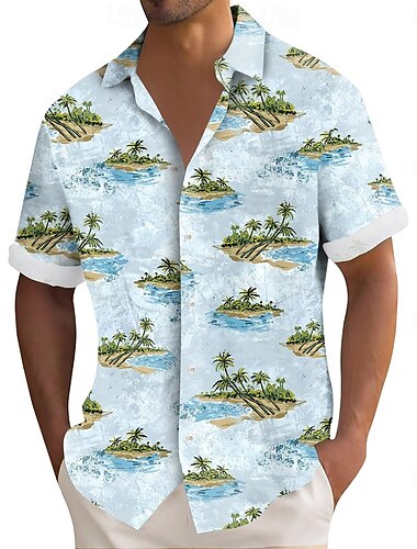  Per uomo Albero di Cocco Piante Tropicali Camicia Camicia hawaiana estiva Camicia con Bottoni Manica Corta Hawaiano Resort Vacanza Ferie Abbigliamento mare Estate Primavera Collo ripiegato Stampa 3D