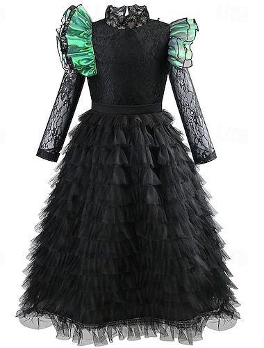 häxa Fe Elphaba Klänningar Tyllklänningar Film Cosplay kostym Karnevalsdräkt Valborgsmässoafton Klä upp Film-cosplay for Flickor Barn Halloween Karnival Världsbokdagen Prestanda Fest Comic Con