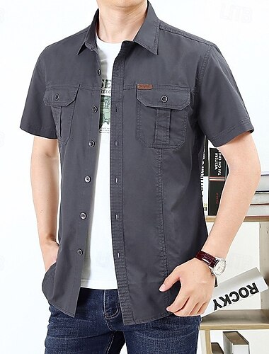  Herren Hemd Sommerhemd Freizeithemd Knopfhemd Cargohemd Schwarz Gelb Blau Orange Grün Kurzarm Einfach Hemdkragen Urlaub Hawaiianisch Tasche Bekleidung 100% Baumwolle Mode Lässig Bequem