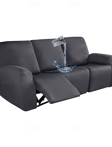  Fundas reclinables impermeables, funda de sofá suave antideslizante color burdeos con bolsillo para sofá de 1/2/3/4 plazas, protector de muebles reclinables de jacquard elástico de licra lavable para