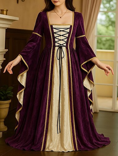  Retro vintage Middeleeuws Cocktail jurk Tot de grond Lange Lengte Jurken Gala jurk Ren Faire Flare manchet mouw Viking Outlander Grote maten Dames Keltisch Koninklijk Feest Schoolfeest Volwassenen