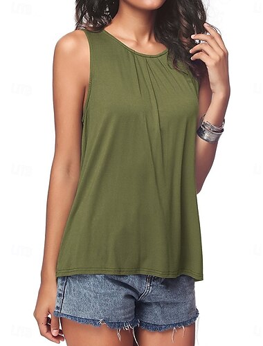  Débardeur femme en taille camisole couleur unie plain quotidien élégant décontracté sans manches col rond hauts réguliers quotidien noir blanc vert armée bleu été printemps