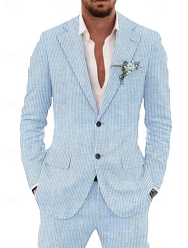  Trajes de seersucker para hombres trajes casuales color azul cielo salvia moda livianos verano color sólido ajuste estándar 2 piezas de un solo pecho dos botones