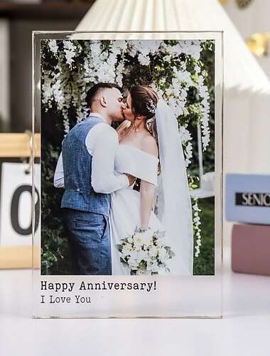  personalisierter Fotoblock Acryl individuelles Hochzeitstagsgeschenk Acrylplakette Fototext Kristall Hochzeitsgeschenk Geburtstag Vatertag Hochzeiten