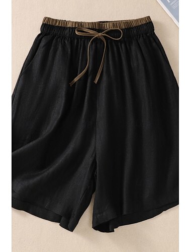 Dame Shorts i bomuldshør Shorts Slacks Gade Afslappet Korte Naturlig Farveblok Lomme Elastisk trækdesign comfy Udendørs Bekvem udendørs Ferierejse Abrikos Sort Gul Grøn Sommer Regulær
