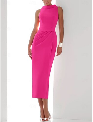  rosa säulenförmige Cocktailkleider, elegantes Kleid für formelle Hochzeitsgäste, knöchellang, ärmellos, Neckholder, Nylon mit Schlitz 2025