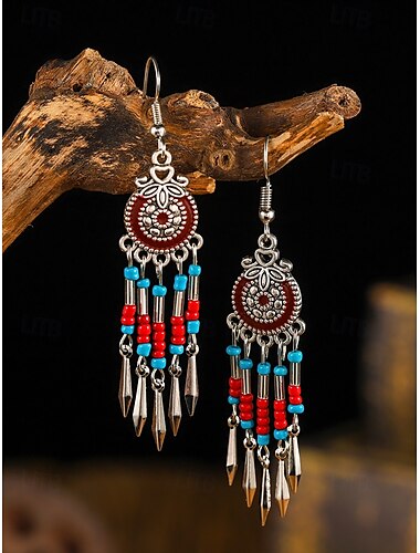  · Perlenohrringe im Bohème-Stil für Damen – farbenfrohes Rot und Blau, Tribal-Chic, perfekt für den Sommer, Festivals und lässige Outfits