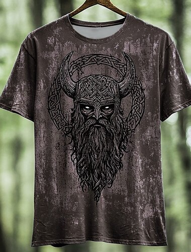  Herren Wikinger T Shirt Kurzarm T-Shirt 3D-Druck Rundhalsausschnitt Hemd Mode Täglich Basic Straße Lässig Täglich Rote Blau Grün Sommer Frühling Ganzjahres Bekleidung S M L XL XXL XXXL