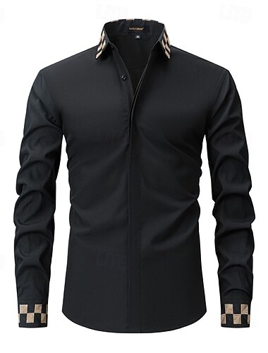  Homens Camisa Social Saia camisa de botão Tecido Casamento Diário Preto Branco Manga Longa Aberto para a Lateral Primavera & Outono Roupa Patchwork
