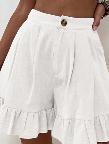  Damen Leinen-inspirierte Shorts Shorts Stoffhosen Lässig Kurz Natürliche Taille Einfach Schnalle Bequem Außenbereich Urlaub Ausgehen Hellmagenta Wein Hellhimmelblau Schwarz Sommer Normale Passform