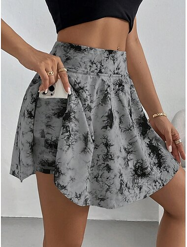  Damen Kurzrock Culottes Slim Mode Lässig Mini Hohe Taille Röcke Grafik Batik Dehnbar täglich Weiß Pink Grau Sommer Strick Polyester