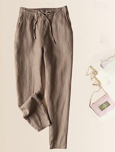  Femmes Faux coton lin Slacks Pantalon sarouel Occasionnel Longueur complète Naturel Uni Avec Poches Conception à cordon élastique Extérieur Confortable Rue Tenue quotidienne Abricot Noir Blanche Rose