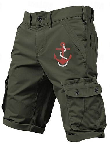  Herren Grafik Anker Cargo-Shorts Arbeitsshorts Mittlere Taille Klassisch Lässig Outdoor Campen und Wandern Mehrere Taschen Designer Bekleidung