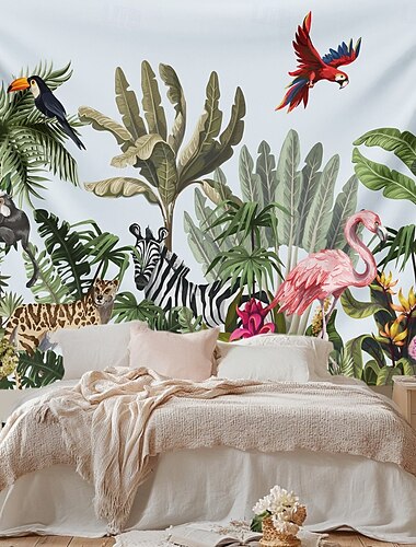  Tropische Pflanzen Vögel Hängender Wandteppich große Wandteppich Wandmalerei Dekor Fotohintergrund Decke Vorhang Zuhause Schlafzimmer Wohnzimmer Dekoration
