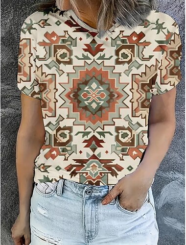  Women's T Shirt Summer Tops Graphic Vintage Classic Casual Short Sleeve Crew Neck Crop Tops Daily Weekend Print Rainbow Summer Spring Fall