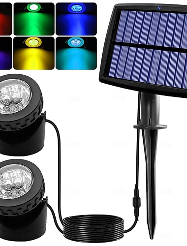  Solar-Außenstrahler, RGB-Farbwechsel, Unterwasser-Landschaftsstrahler, 2000 mAh, IP68, wasserdichte LED-Landschaftsstrahler für Aquarien, Garten, Hof, Pool, Teich, Springbrunnen, Wasserfall-Dekoration