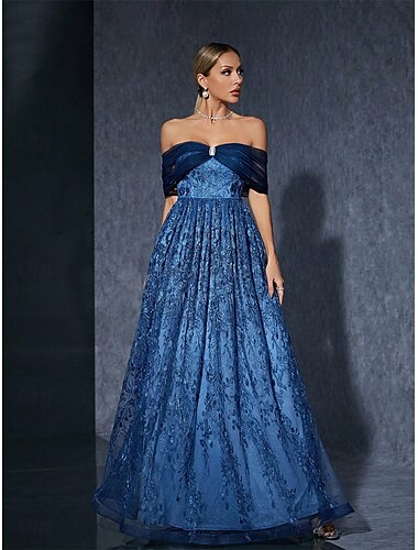  A-Lijn Quinceanera Jurken Feestjurk Bruiloft Bruiloft Gast Vloerlengte Mouwloos Off Shoulder Polyester Rugloos met Borduursel