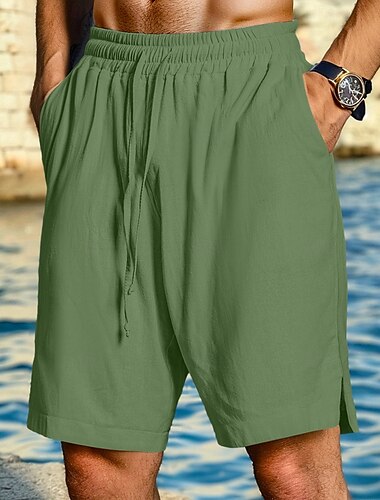  Herren Shorts Leinenshorts Sommershorts Strandshorts Kordelzug Elastischer Bund Einfach Komfort Atmungsaktiv Knielang Outdoor Täglich Strand Urlaub Mode Schwarz Rosa