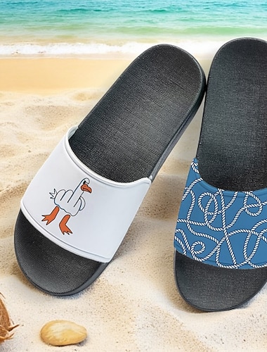  Herr Inneskor Tryck skor Skriv ut skor 3D-tryck Tofflor utomhus Ledigt Strandstil Dagligen Strand PVC Vattentät Bekväm Halksäker Svartvit Grön och Blå Vit / blå Sommar Vår Höst