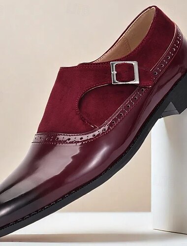  Burgunderrote Monk-Schuhe aus Lackleder für Herren mit Schnalle – elegante Ballschuhe für formelle Anlässe
