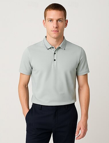  Herren Seide Baumwolle Lyocell Business Casual Revers Kurzarm Basic Formell Volltonfarbe Jacquard Knöpfe Knopfleiste Sommer Dunkelmarine Hellgrau Dunkelgrau Hellhimmelblau