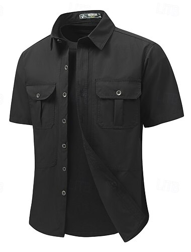  Herren Hemd Sommerhemd Freizeithemd Knopfhemd Cargohemd Schwarz Grün Grau Kurzarm Einfach Hemdkragen Urlaub Hawaiianisch Tasche Bekleidung 100% Baumwolle Mode Lässig Bequem