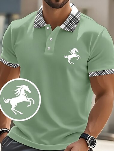  Herren Tiermotiv Pferd Polo Kurzarm Polo-Shirts Hemden mit Kragen Business-Casual Schule Geschäft Athleisure Alltagskleidung 3D-Druck Sommer Weiß Rosa Blau