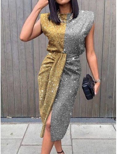  בגדי ריקוד נשים שמלת מקסי שמלת מעטפת שמלת Bodycon שמלות חצי פורמליות מִשׂרָד רגיל Ombre גראפי פרפר ללא שרוולים צווארון עגול קצר שחור זהב אפור קיץ