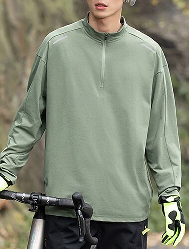  Herren Outdoor Hemd Wanderhemd Langarm Viertelreißverschluss Oberteil Außen Schnelltrocknend Polyester Schwarz Grün Khaki Fitnessstudio Klettern Camping / Wandern / Höhlenforschung