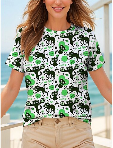  Women's T Shirt Heart LOVE Graphic Vintage Stylish Classic Short Sleeve Crew Neck Round Neck Regular Tops Daily Print Red Purple Green Summer