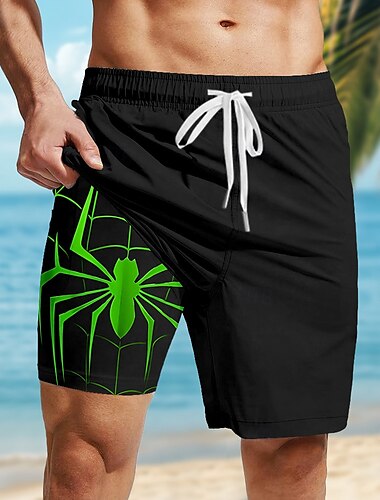  Herren Spinne Gothic Gefütterte Shorts 2 in 1 Badeshorts Badeshorts Mittlere Taille Hawaiianisch Retro Vintage Ferien Streetwear Seitentaschen Mit Kompressionsfutter Elastischer Kordelzug in der